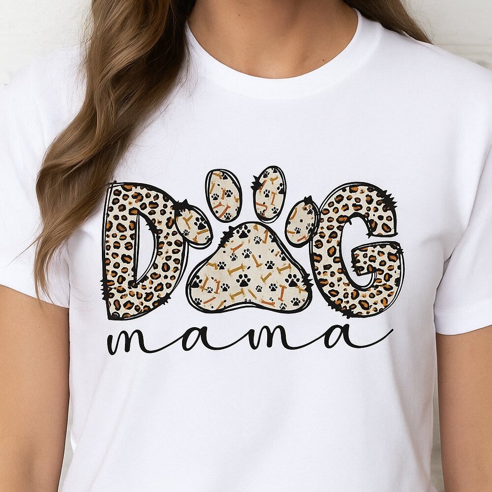 Comfort Colors Tee In WHITE With Cute GLITTER "DOG MAMA" Transfer